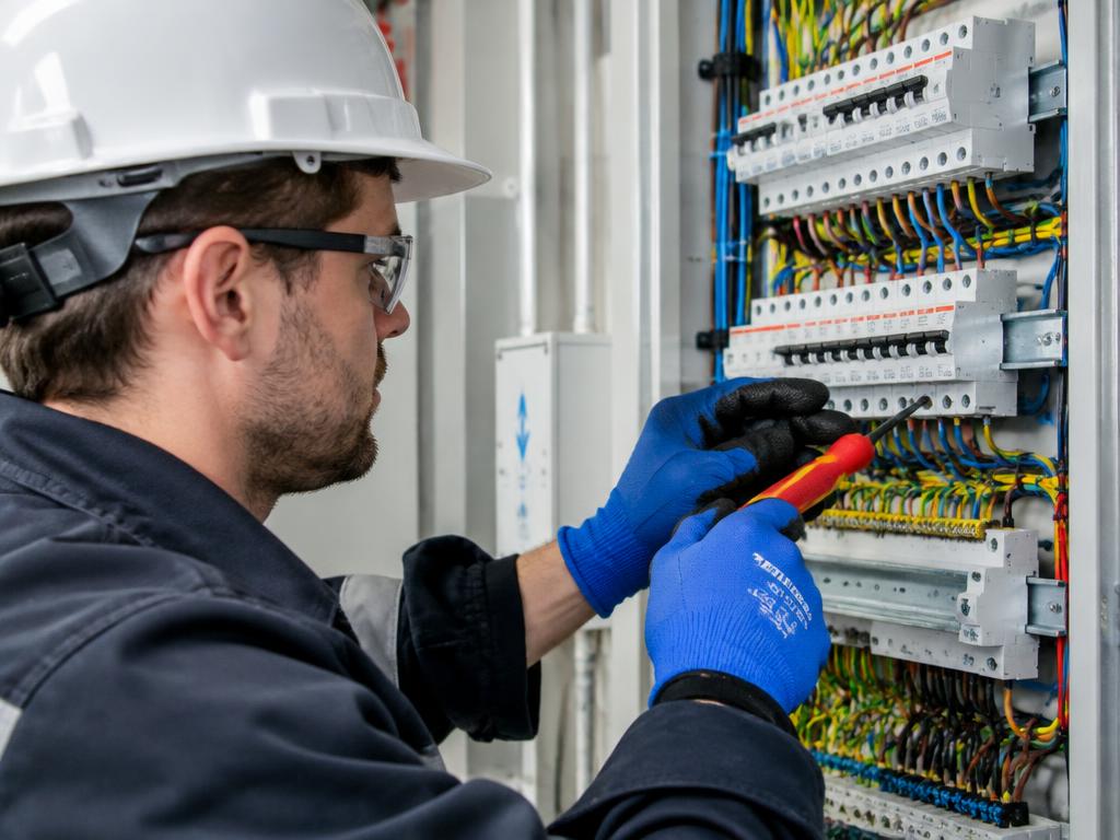 Electrician wiring a distribution board
